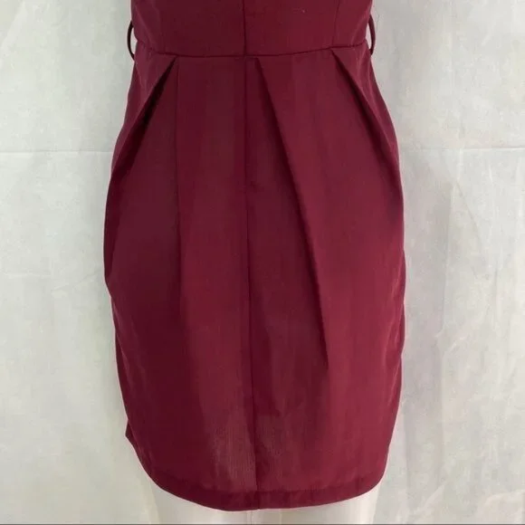 Esley Maroon Body Con Little Party Ruffle Capped Sleeve Dress Size S - Picture 8 of 9